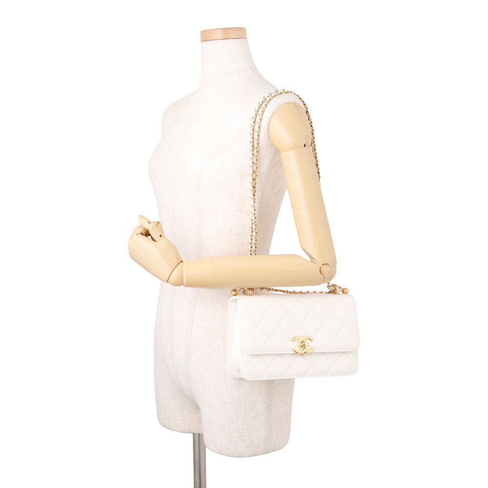 Chanel Chain Shoulder Bag Quilted CC Logo Calfskin White — view 4