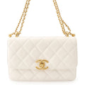 Chanel Chain Shoulder Bag Quilted CC Logo Calfskin White