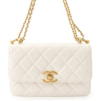 Chanel Chain Shoulder Bag Quilted CC Logo Calfskin White