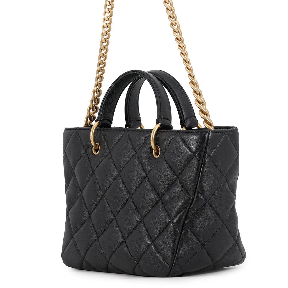 Chanel Handbag Quilted CC Logo Small Shopping Bag Lambskin 2-Way Black — view 2