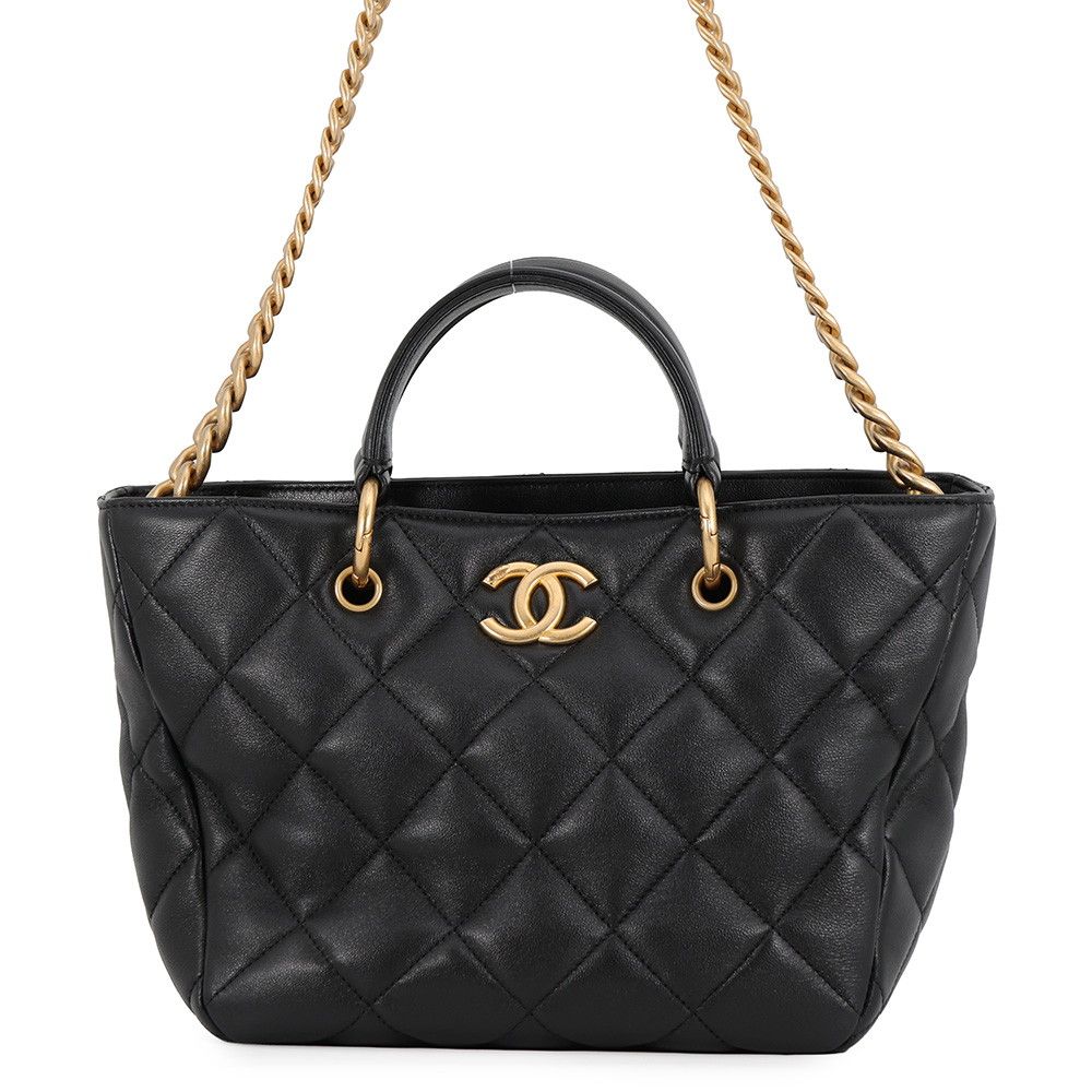 Chanel Handbag Quilted CC Logo Small Shopping Bag Lambskin 2-Way Black