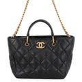 Chanel Handbag Quilted CC Logo Small Shopping Bag Lambskin 2-Way Black