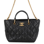 Chanel Handbag Quilted CC Logo Small Shopping Bag Lambskin 2-Way Black