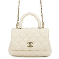 Chanel CC Logo Quilted Coco Handle XXS Caviar Leather 2-Way Shoulder Bag White