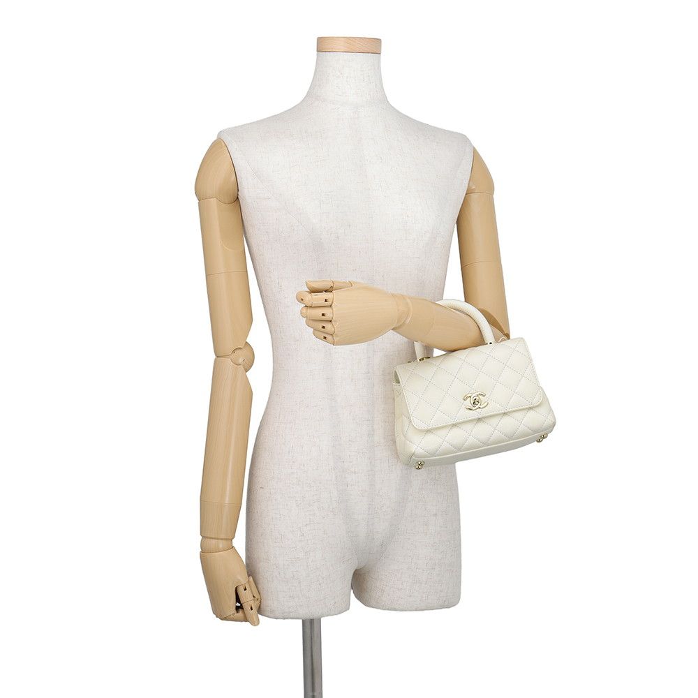 Chanel CC Logo Quilted Coco Handle XXS Caviar Leather 2-Way Shoulder Bag White — view 4