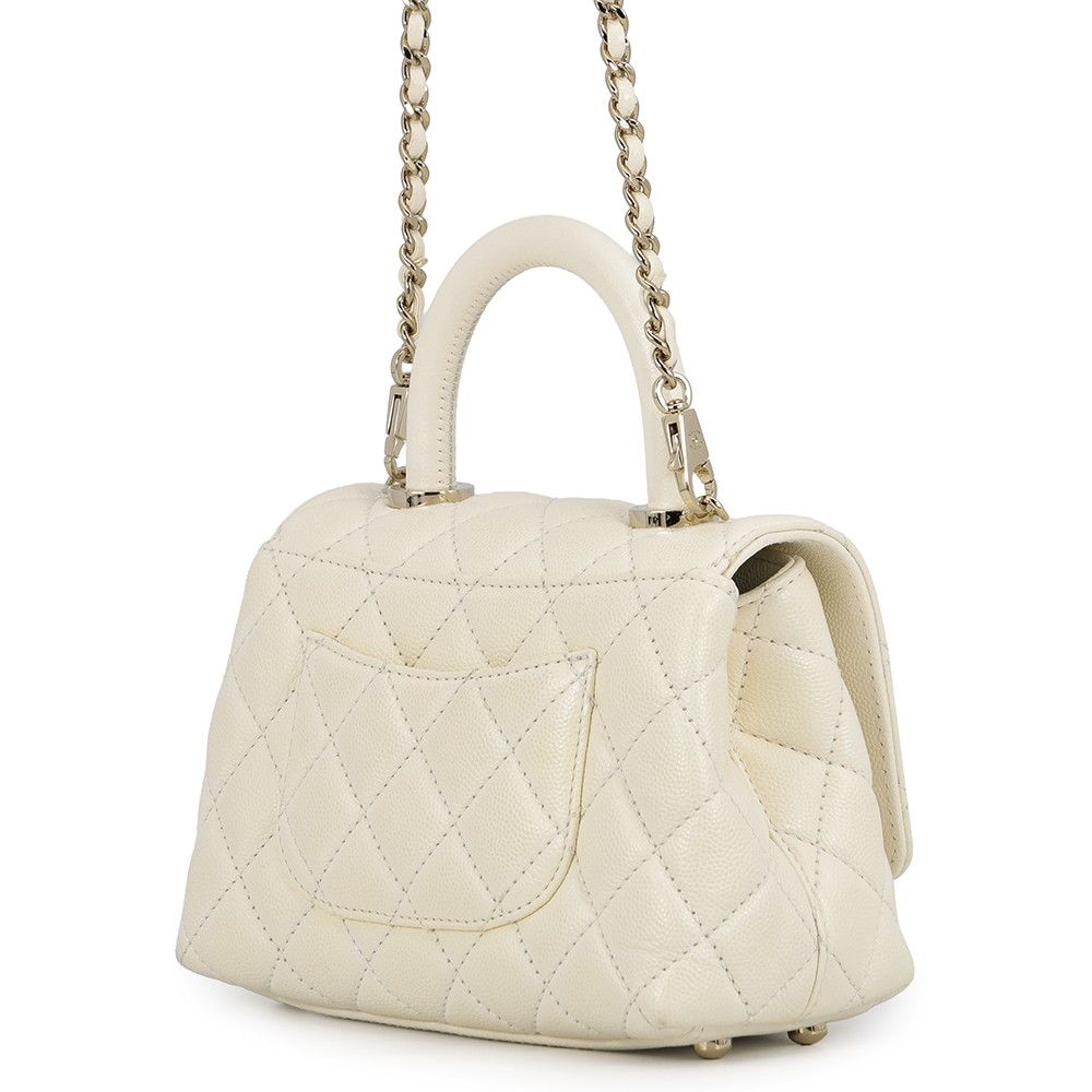 Chanel CC Logo Quilted Coco Handle XXS Caviar Leather 2-Way Shoulder Bag White — view 2