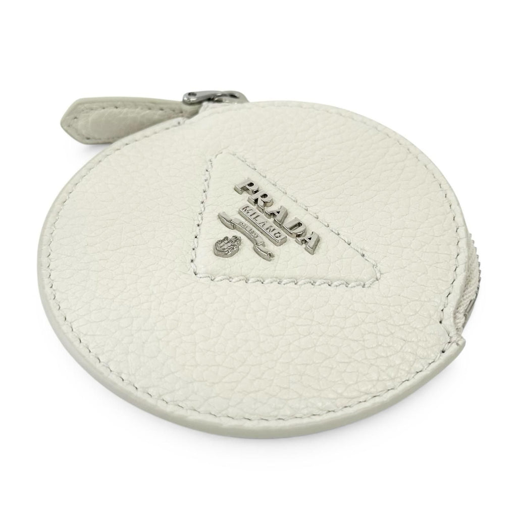 Prada Portamonete Vitello Daino Triangle Logo Round Coin Purse White — view 4