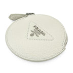 Prada Portamonete Vitello Daino Triangle Logo Round Coin Purse White — view 4