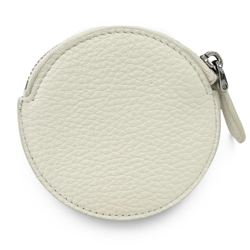 Prada Portamonete Vitello Daino Triangle Logo Round Coin Purse White — view 3