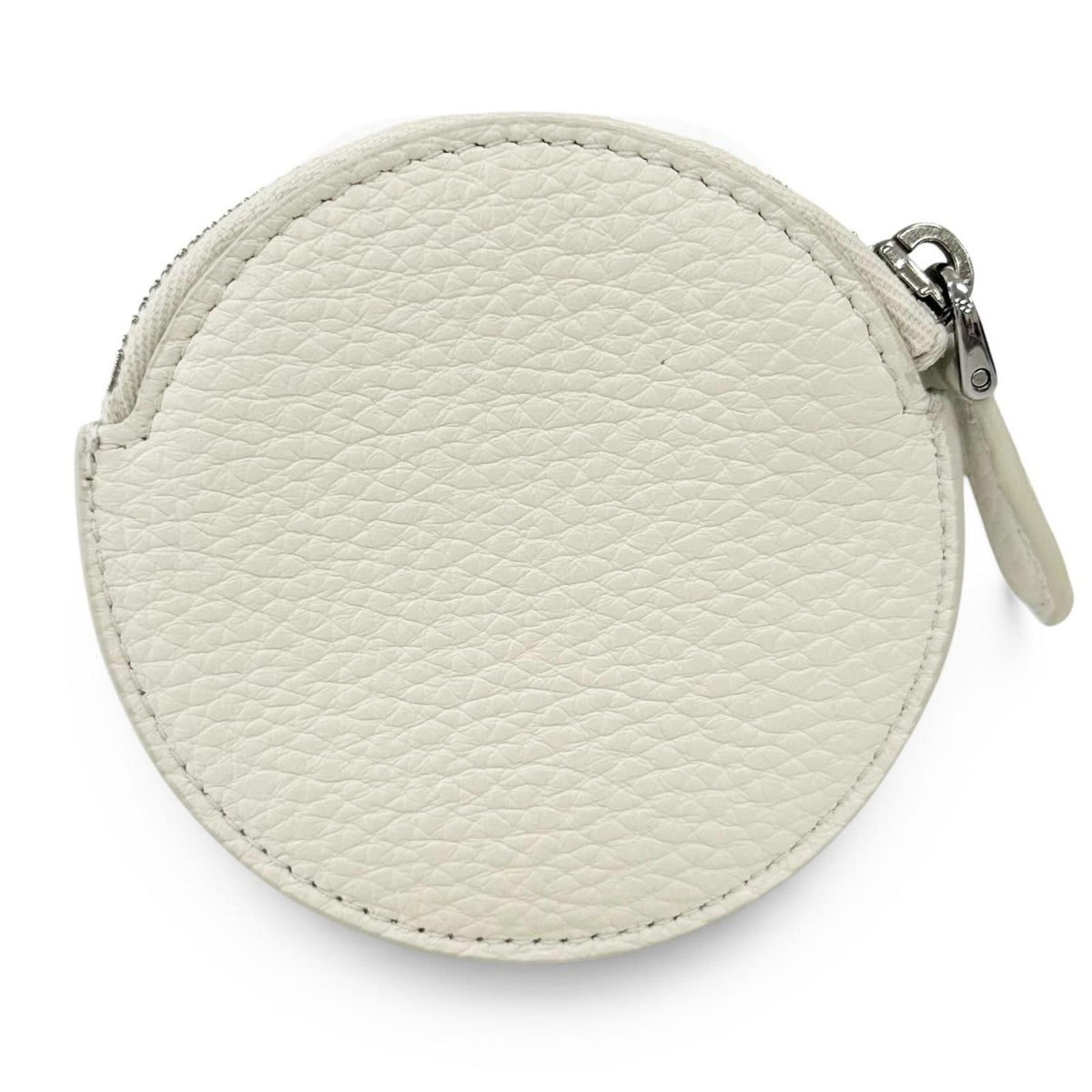 Prada Portamonete Vitello Daino Triangle Logo Round Coin Purse White — view 3