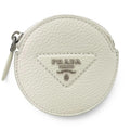 Prada Portamonete Vitello Daino Triangle Logo Round Coin Purse White