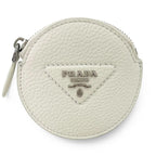 Prada Portamonete Vitello Daino Triangle Logo Round Coin Purse White