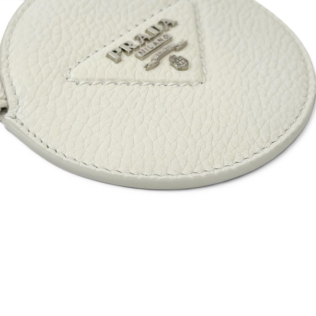 Prada Portamonete Vitello Daino Triangle Logo Round Coin Purse White — view 6