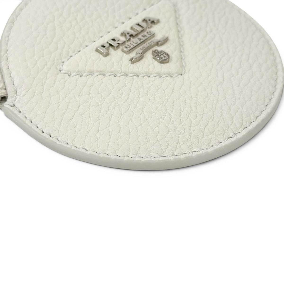 Prada Portamonete Vitello Daino Triangle Logo Round Coin Purse White — view 6