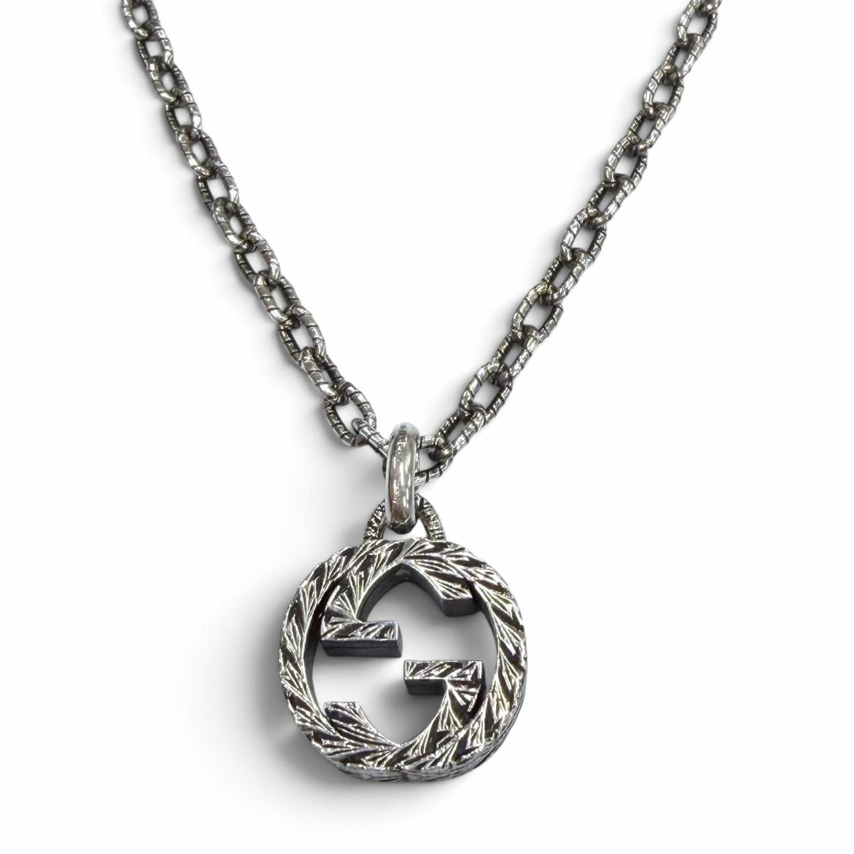 Gucci Interlocking G Arabesque Chain Necklace Silver