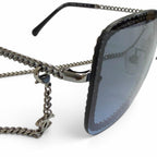 Chanel Glasses with Chain CC Logo Sunglasses Eyewear Navy Silver — view 7