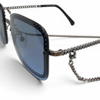 Chanel Glasses with Chain CC Logo Sunglasses Eyewear Navy Silver — view 6