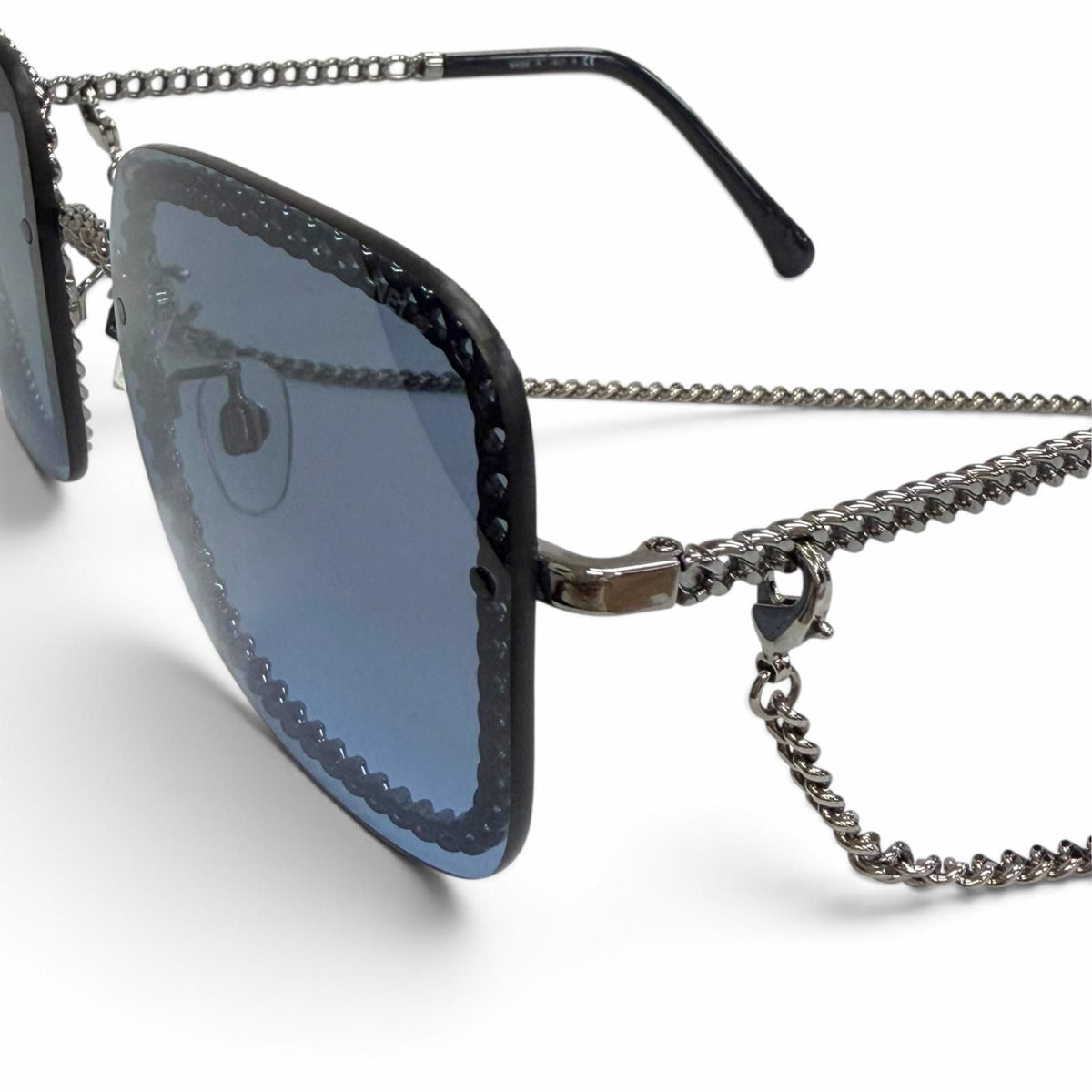 Chanel Glasses with Chain CC Logo Sunglasses Eyewear Navy Silver — view 6
