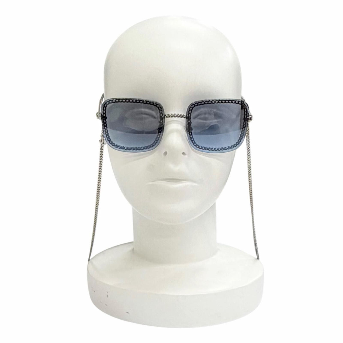 Chanel Glasses with Chain CC Logo Sunglasses Eyewear Navy Silver — view 3