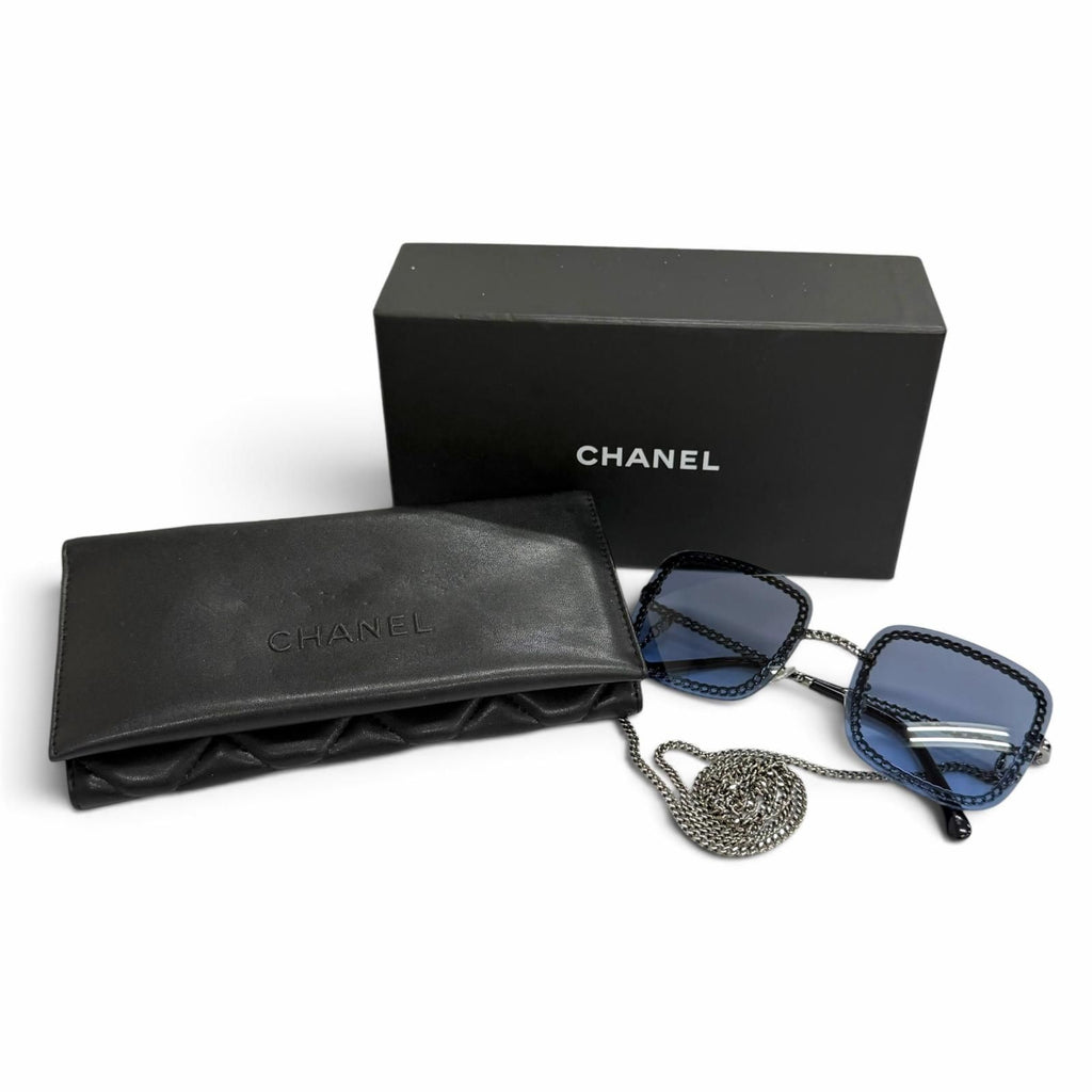 Chanel Glasses with Chain CC Logo Sunglasses Eyewear Navy Silver — view 2