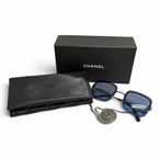 Chanel Glasses with Chain CC Logo Sunglasses Eyewear Navy Silver — view 2