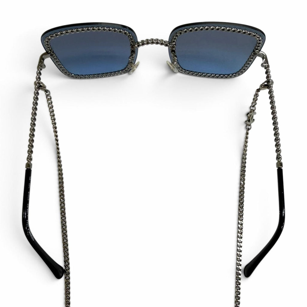 Chanel Glasses with Chain CC Logo Sunglasses Eyewear Navy Silver — view 8