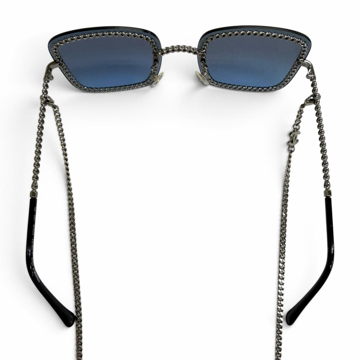 Chanel Glasses with Chain CC Logo Sunglasses Eyewear Navy Silver — view 8