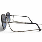 Chanel Glasses with Chain CC Logo Sunglasses Eyewear Navy Silver — view 4