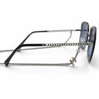 Chanel Glasses with Chain CC Logo Sunglasses Eyewear Navy Silver — view 5