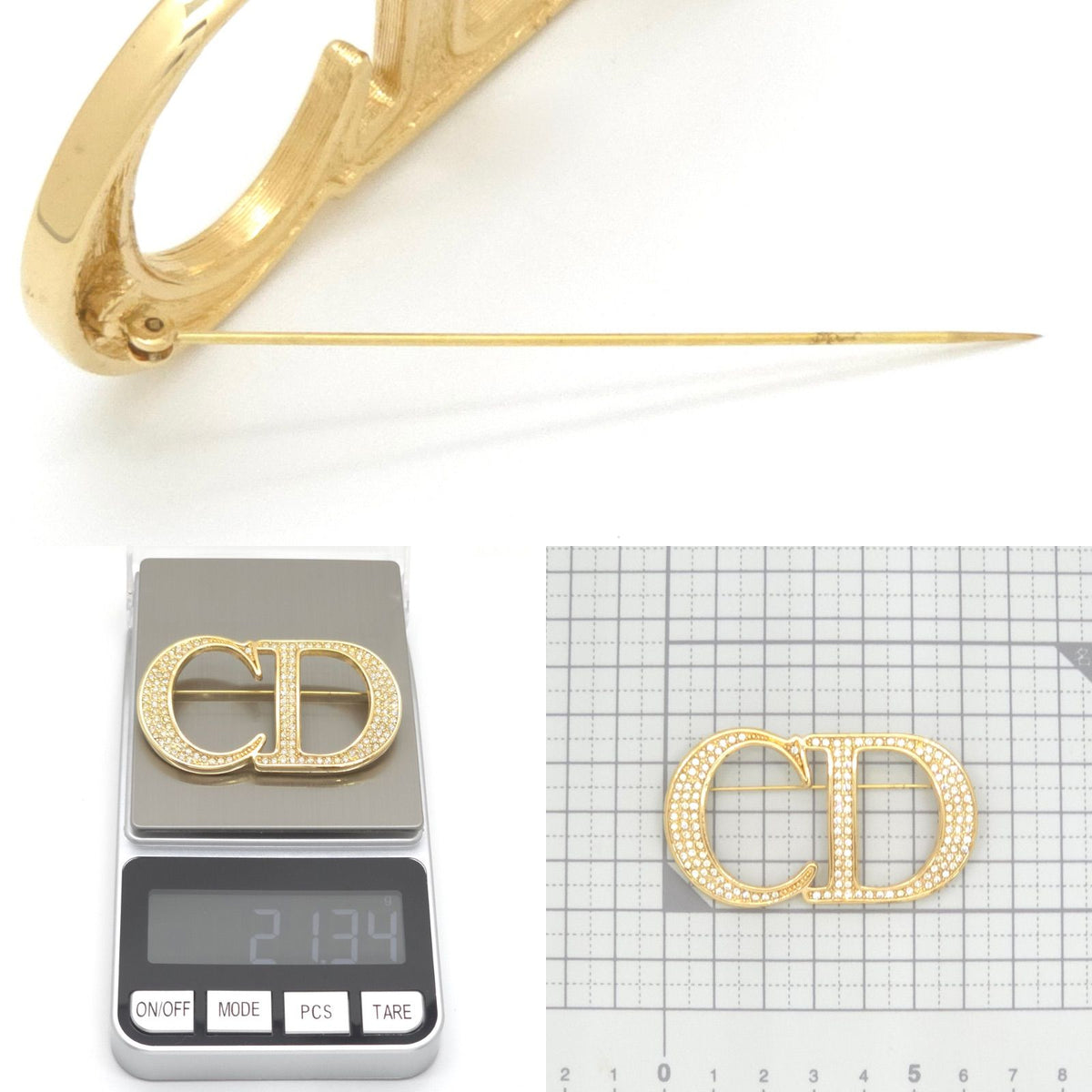 Dior CD Brooch 6.28 CD Signature Crystal Gold Tone Metal Pin — view 7