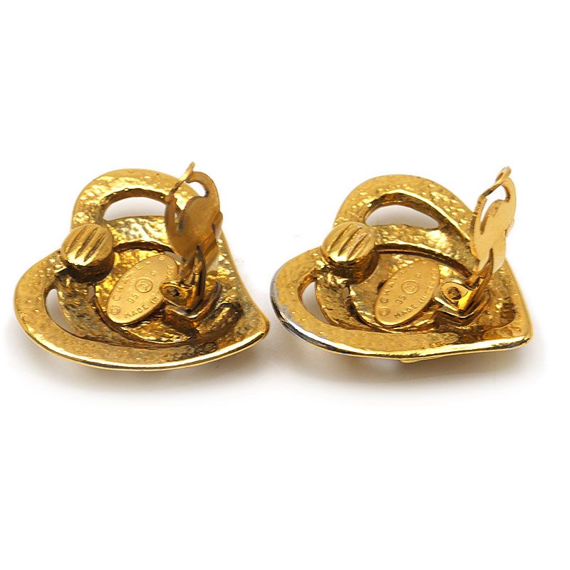 Chanel Heart Earrings 95P Gold Plated Clip-On — view 3