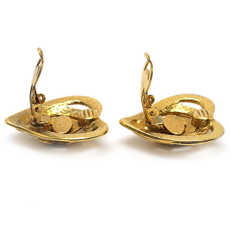 Chanel Heart Earrings 95P Gold Plated Clip-On — view 2