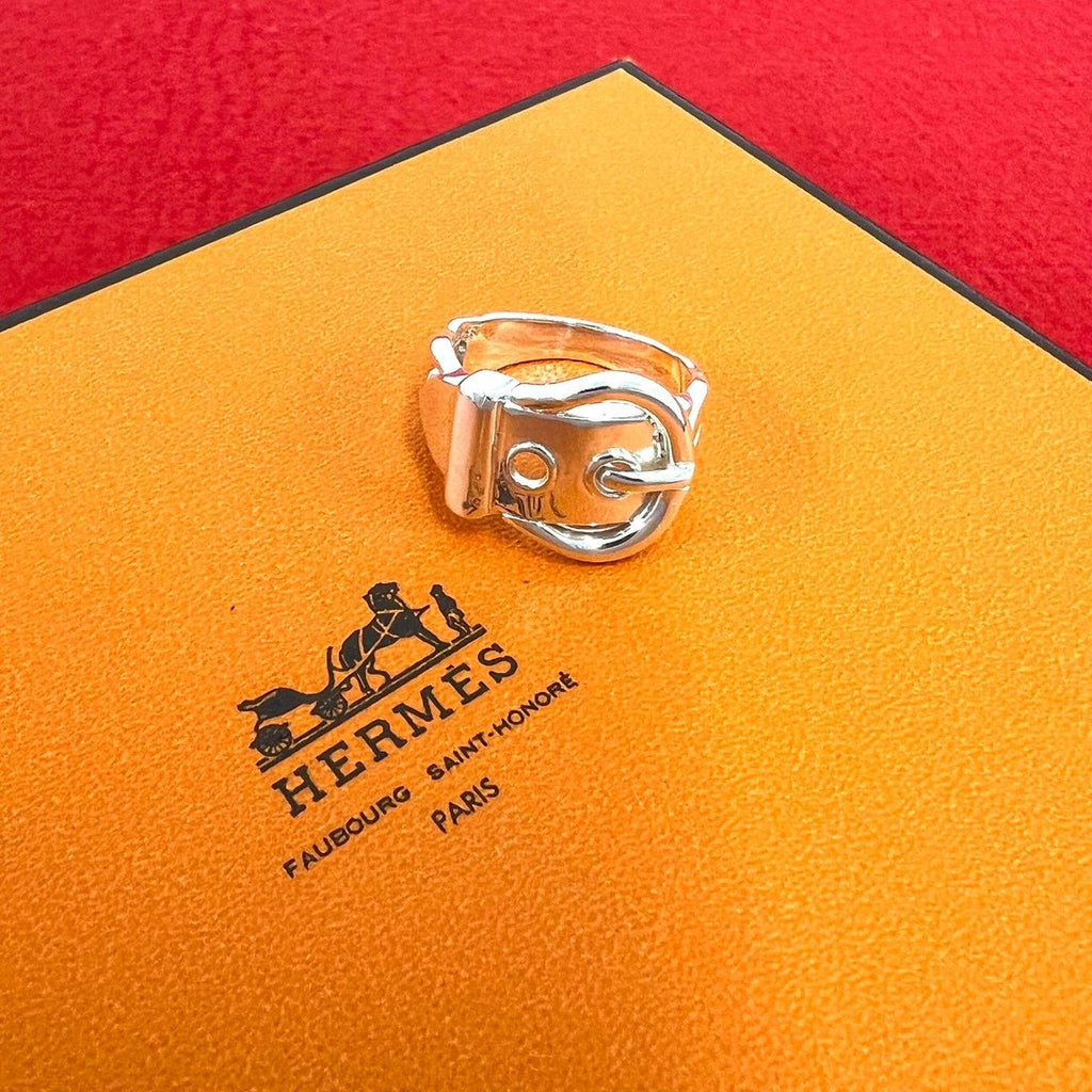 Hermes Vintage Boucles Sellier Ring 925 Sterling Silver