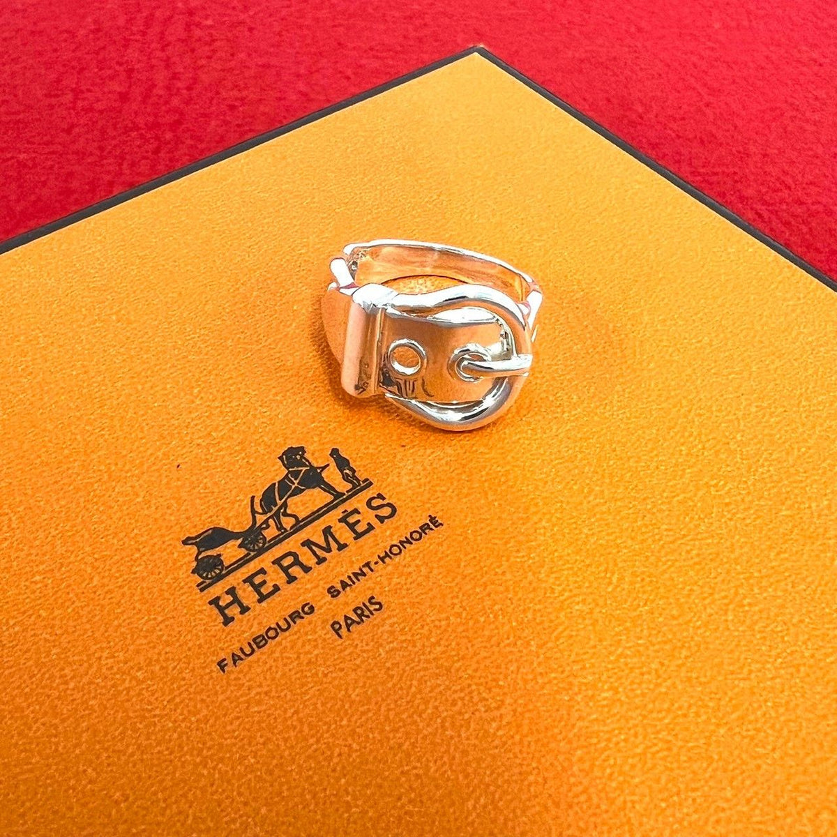 Hermes Vintage Boucles Sellier Ring 925 Sterling Silver