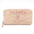 Chanel Deauville Line Full Zipper Wallet Canvas Pink