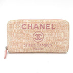 Chanel Deauville Line Full Zipper Wallet Canvas Pink