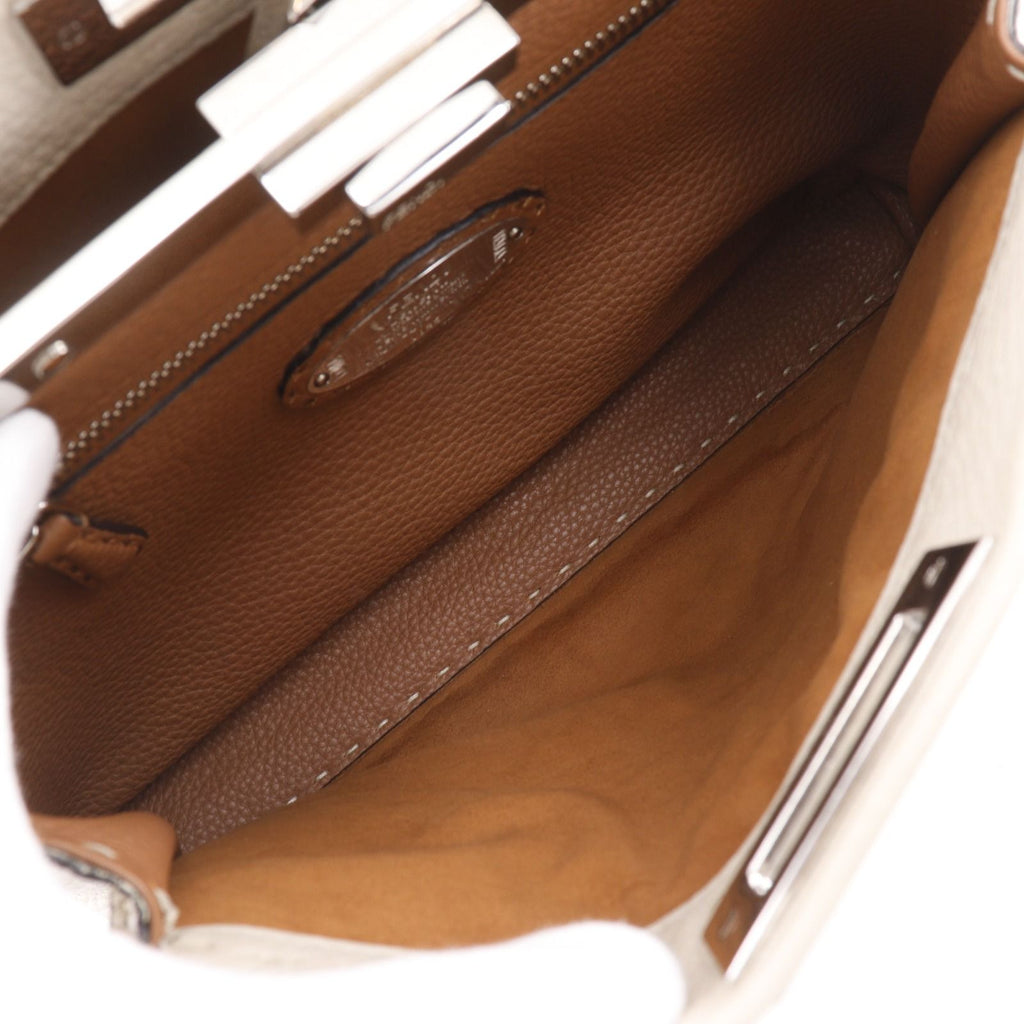 Fendi Peekaboo Selleria Medium 2-Way Shoulder Bicolor Leather Light Gray Handbag — view 6