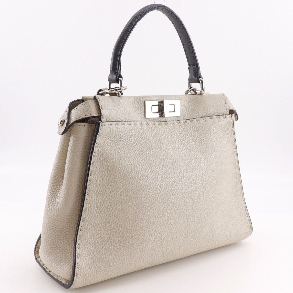 Fendi Peekaboo Selleria Medium 2-Way Shoulder Bicolor Leather Light Gray Handbag — view 3