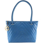 Chanel Chevron V-stitch Vintage Caviar Leather Blue Tote Bag