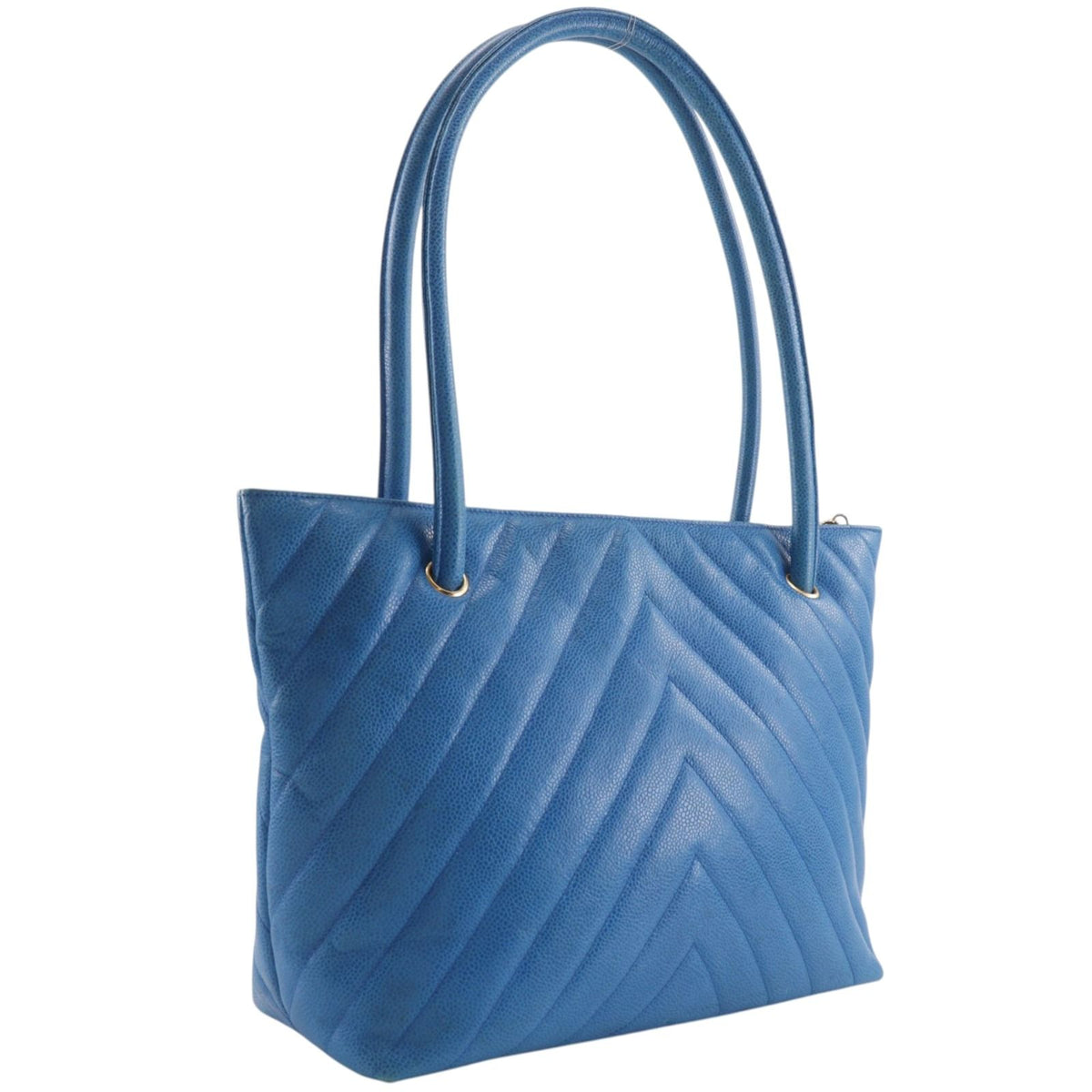 Chanel Chevron V-stitch Vintage Caviar Leather Blue Tote Bag — view 3