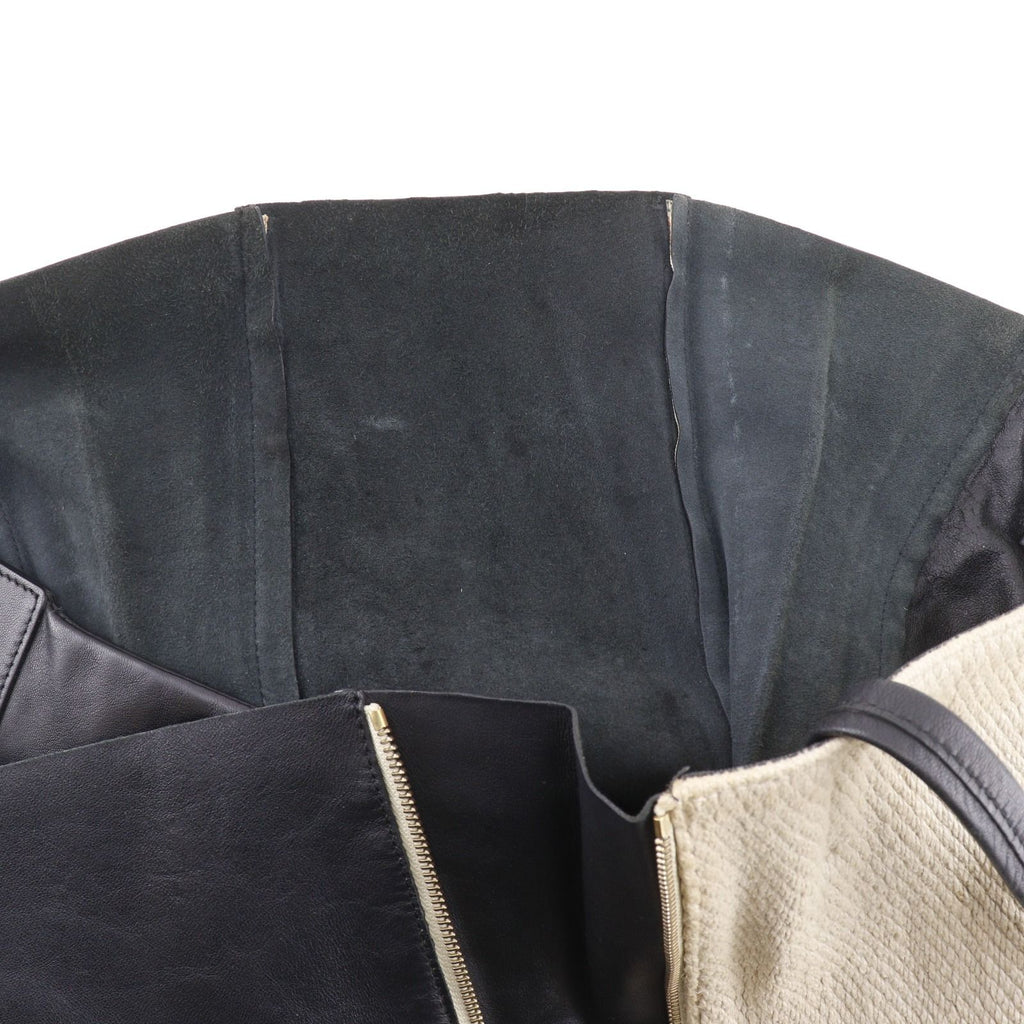 Celine Cabas Gazette Linen Leather Black Beige Tote Bag — view 8