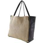 Celine Cabas Gazette Linen Leather Black Beige Tote Bag — view 2