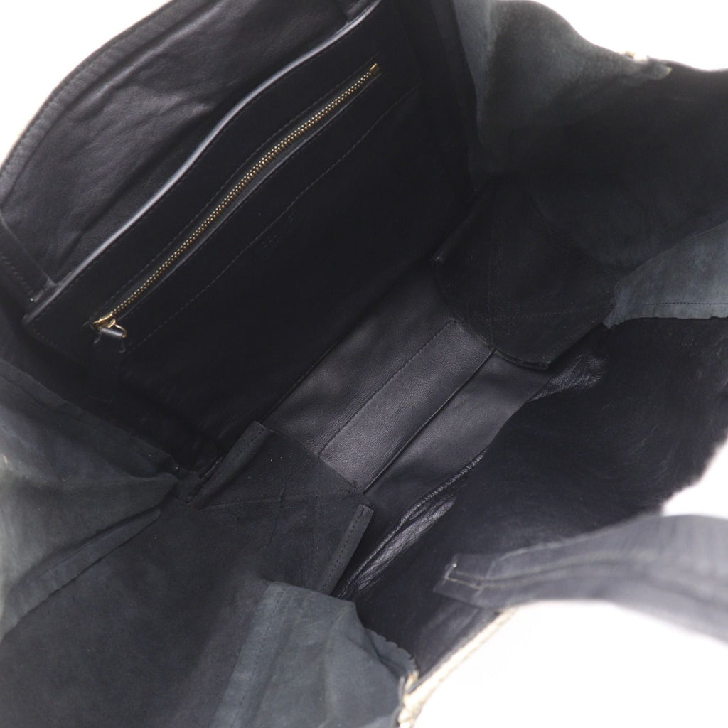 Celine Cabas Gazette Linen Leather Black Beige Tote Bag — view 6