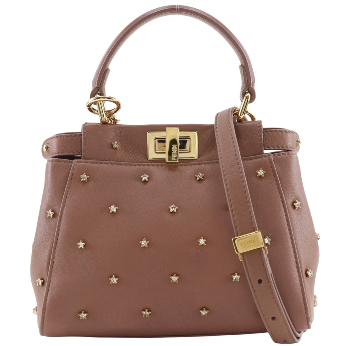 Fendi Peekaboo XS 2-Way Shoulder Star Studs Calfskin Pink Handbag