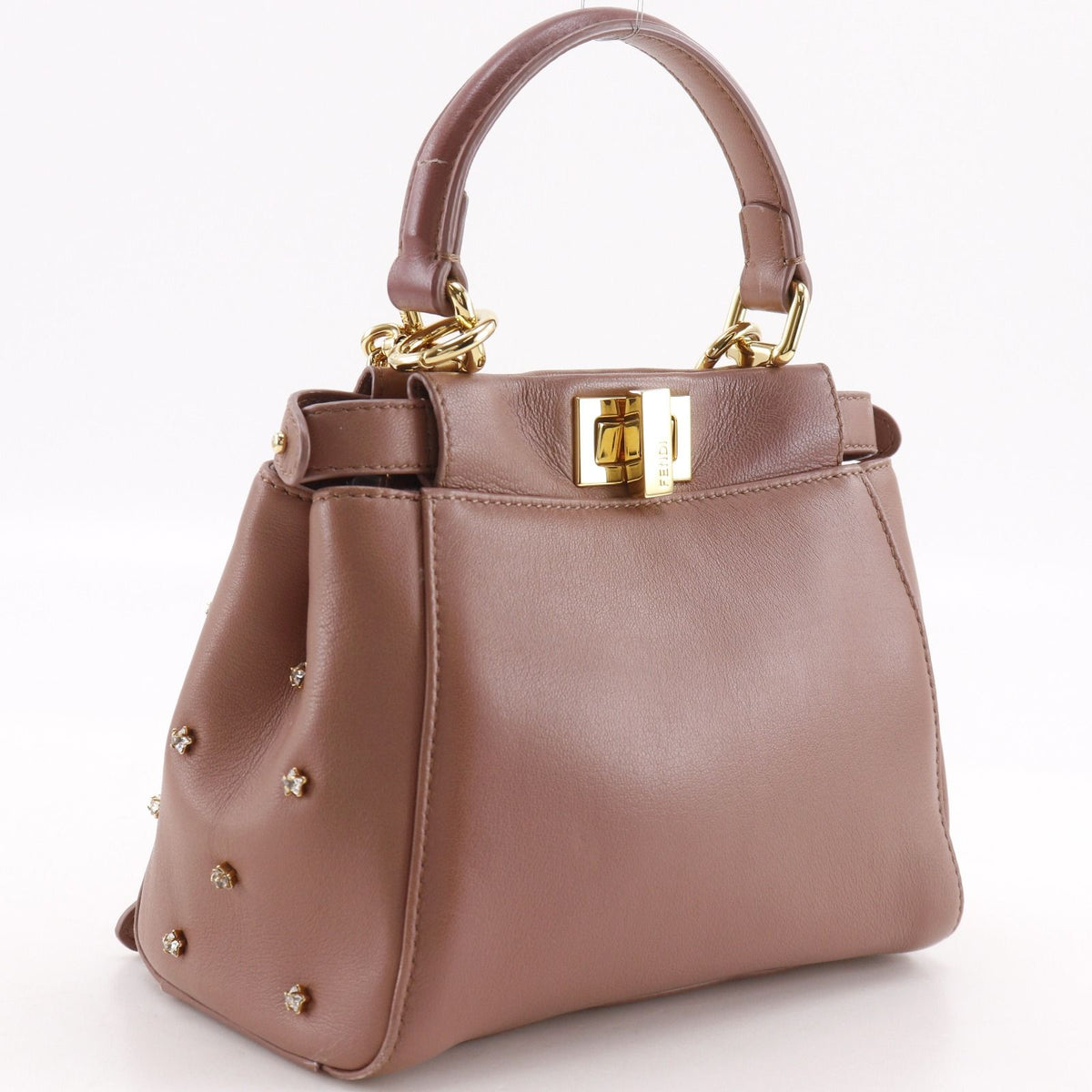 Fendi Peekaboo XS 2-Way Shoulder Star Studs Calfskin Pink Handbag — view 3