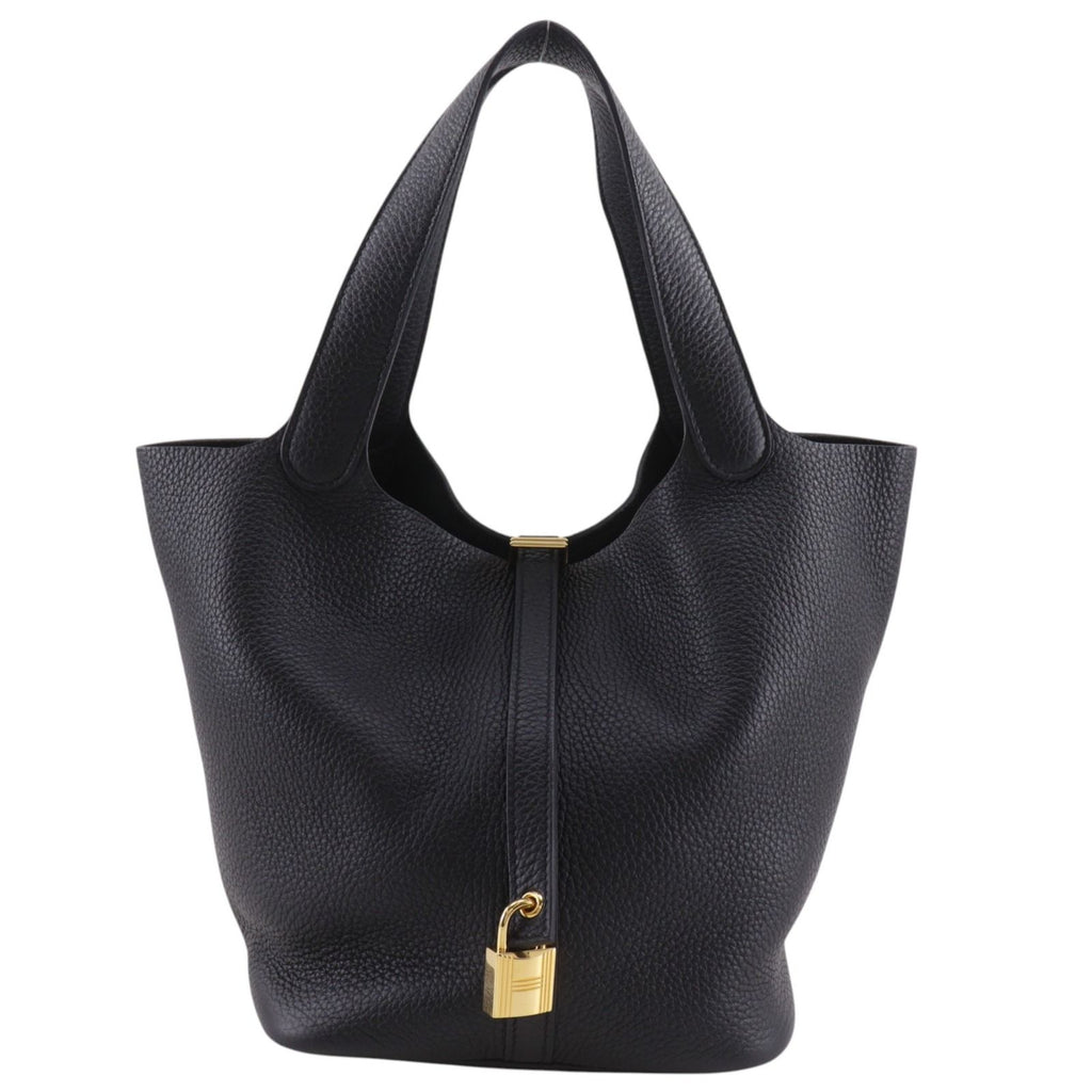 Hermes Picotin Lock 22 Taurillon Clemence Black Gold Handbag