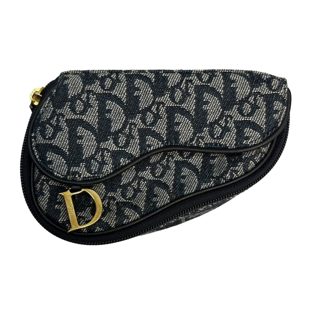 Dior Trotter Saddle Pouch Navy Gray Canvas Leather