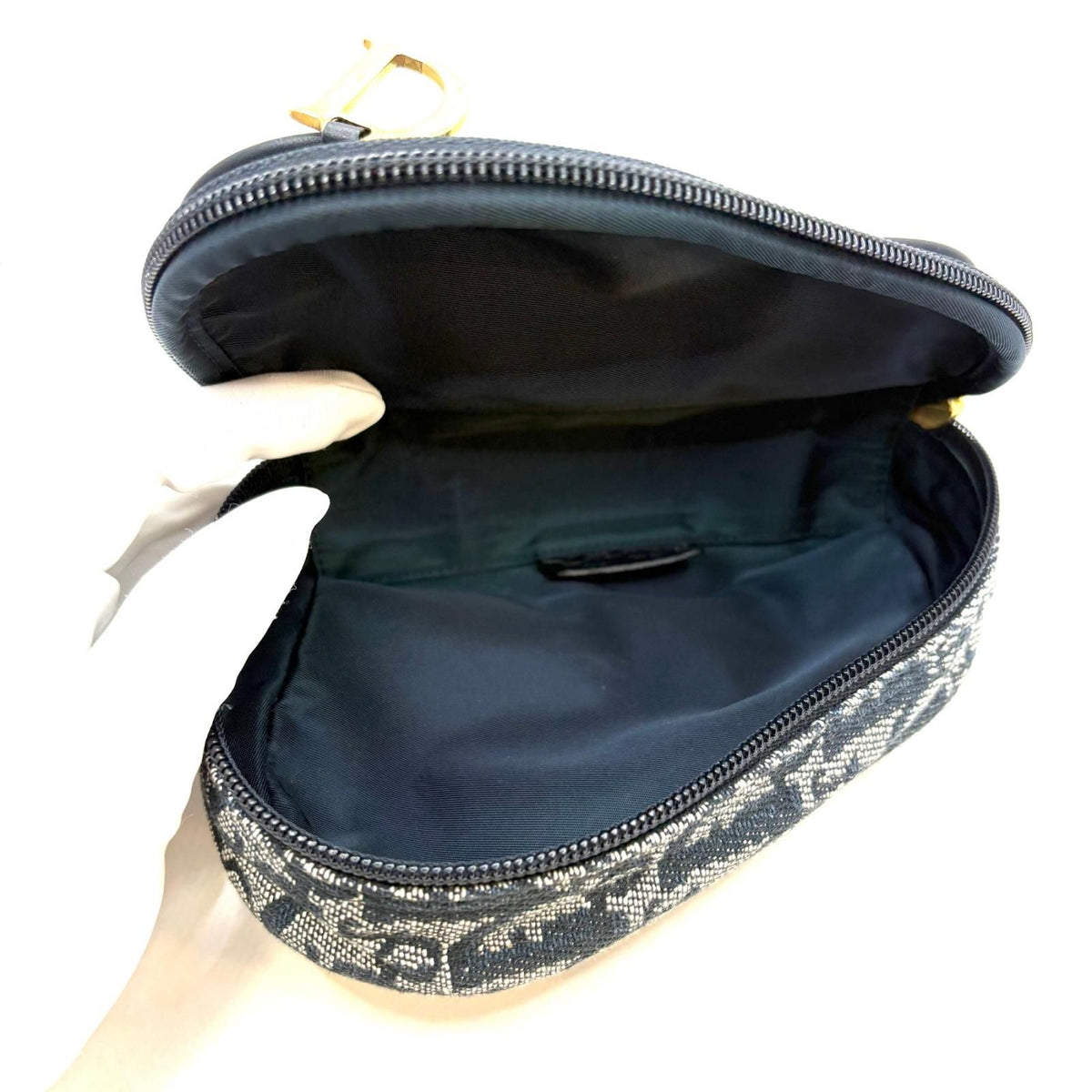 Dior Trotter Saddle Pouch Navy Gray Canvas Leather — view 5