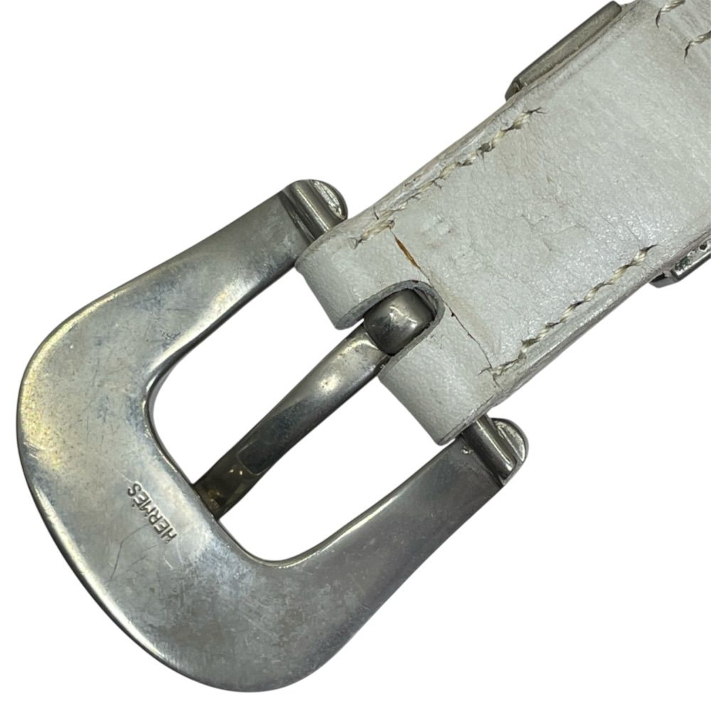 Hermes Belt Western Style Buckle Leather Metal White Silver Business — view 3