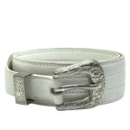 Hermes Belt Western Style Buckle Leather Metal White Silver Business